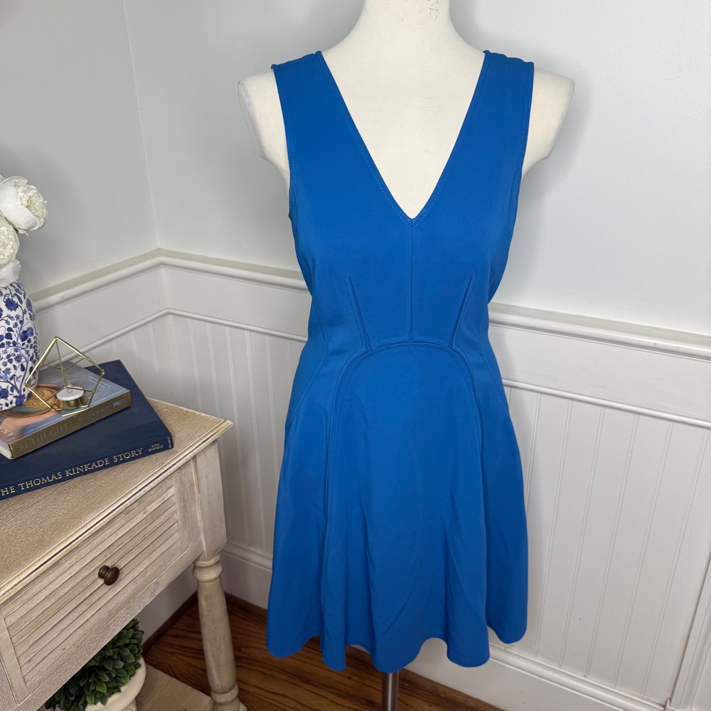 Rebecca Taylor Blue V-Neck Fit and Flare Sleeveless Pocket Dress Size 2